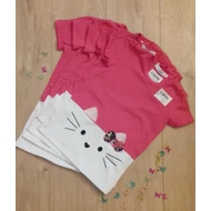 Hímzett cica mintás póló (104-128) sötétpink